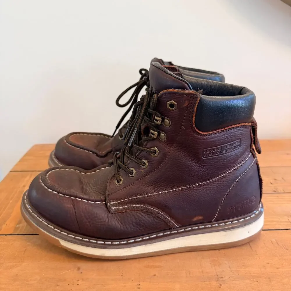 Safety Loong Men's Moc Toe Work Boots Size 11.5 Brown Leather Wedge Sole